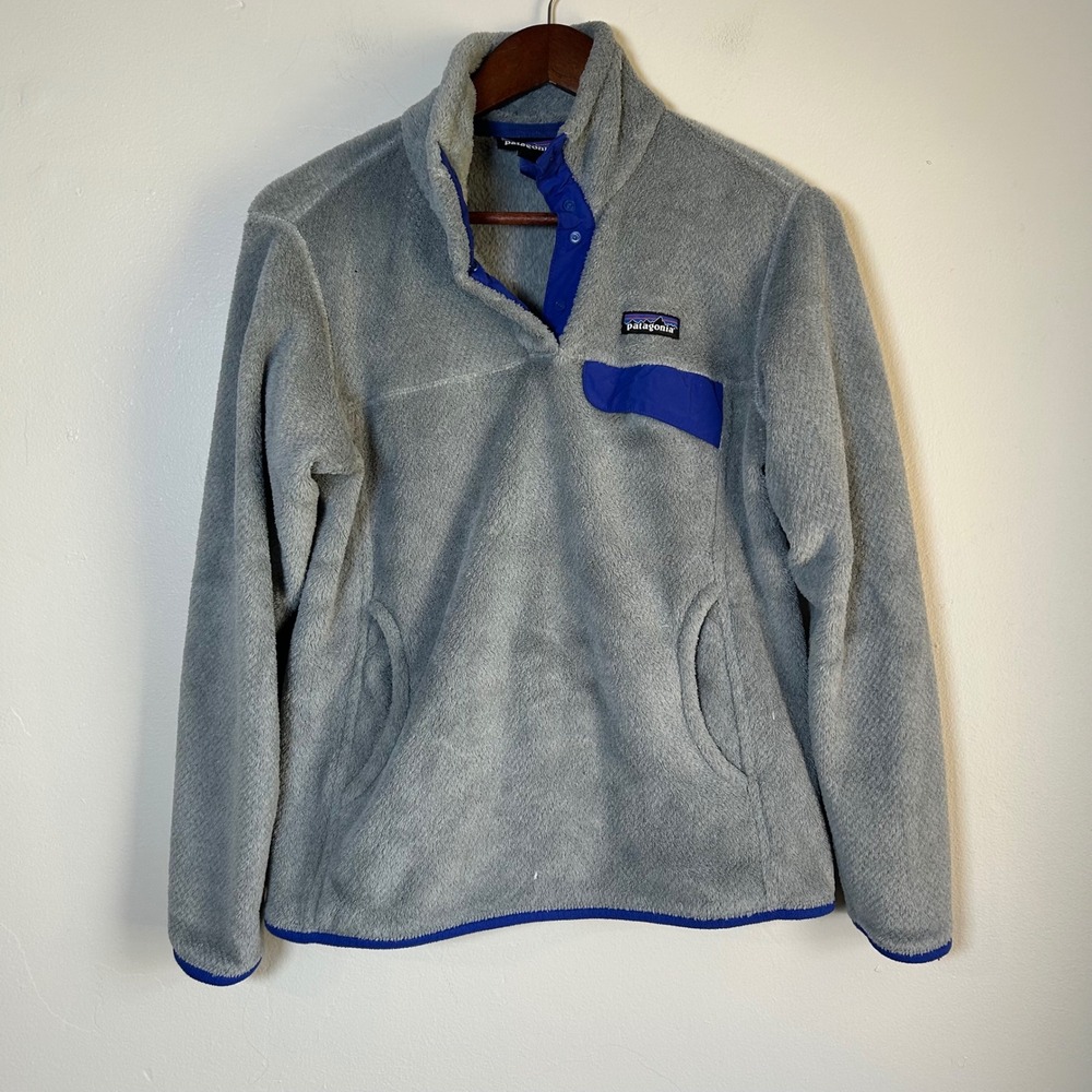 EUC Patagonia Fleece Re-Tool Snap-T Pullover Size M Gray Blue Pocket‎